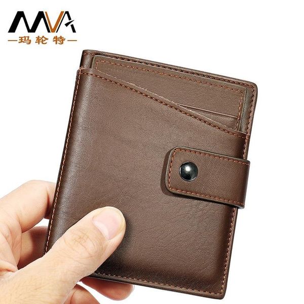 

men's leather wallet vintage business short layer coin pocket card holder for men wallets, Red;black