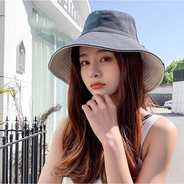 

wide brim hats fisherman sunshade hat eaves sun outdoor double-sided use sunscreen summer cotton fedoras women beach cap, Blue;gray