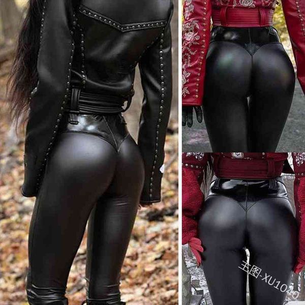 

s-5xl punk gothic womens legging push up hip shape girl slim bodycon skinny pencil pants club pu patent leather, Black