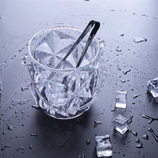 

ice buckets and coolers 2pcs practical acrylic round bucket portable red wine for bar champagne(ice + clamp)