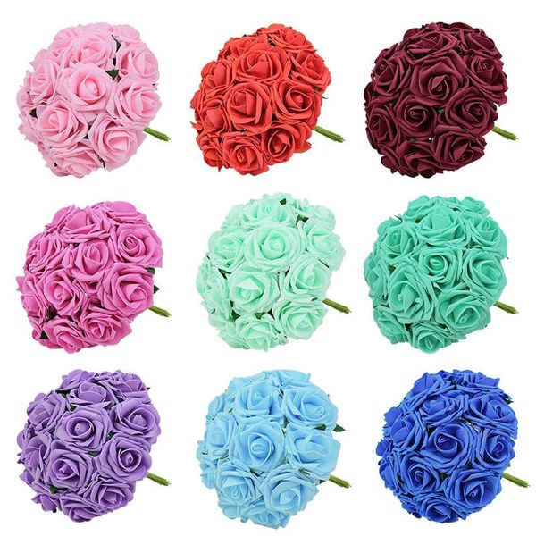 

decorative flowers & wreaths 10-25pcs 7cm foam rose head artificial with green leaf stem simulation flower for wedding decoration diy wreath