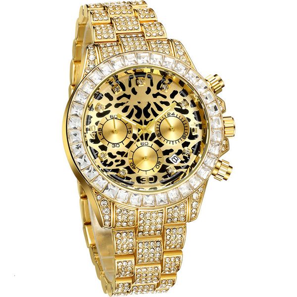 

watch leopard surface full diamond men's and women's calendar watch, Slivery;brown