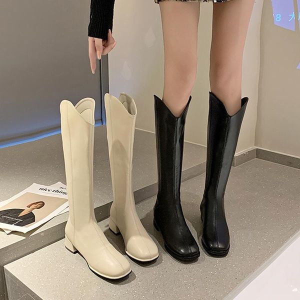 

boots shoes zipper women's autumn luxury designer boots-women round toe thigh high heels fashion 2021 ladies rock, Black