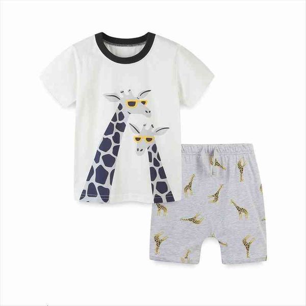 

tuonxye summer childrens clothes for boy cartoon giraffe t shirt pants kids short sleeve clothing set teens sport tracksuit, White