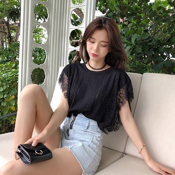 

women's t-shirt summer lace tee shirt ice silk slim fashion women sleeveless t-shirts, White