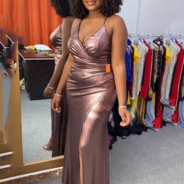 

casual dresses spaghetti strap dress for women v neck sleeveless bodycon high split floor length elegant evening night party vestidos, Black;gray