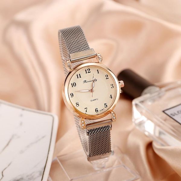 

fashion women wristwatches luxury ultra-thin crystal love design cool mesh magnetic stainless steel band rose gold ladies quartz watch for g, Slivery;brown