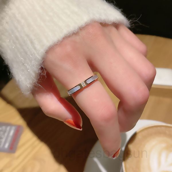 

japan and south korea titanium steel open ring female rose gold letter zircon stainless couple fashion jewelry dwu0, Black