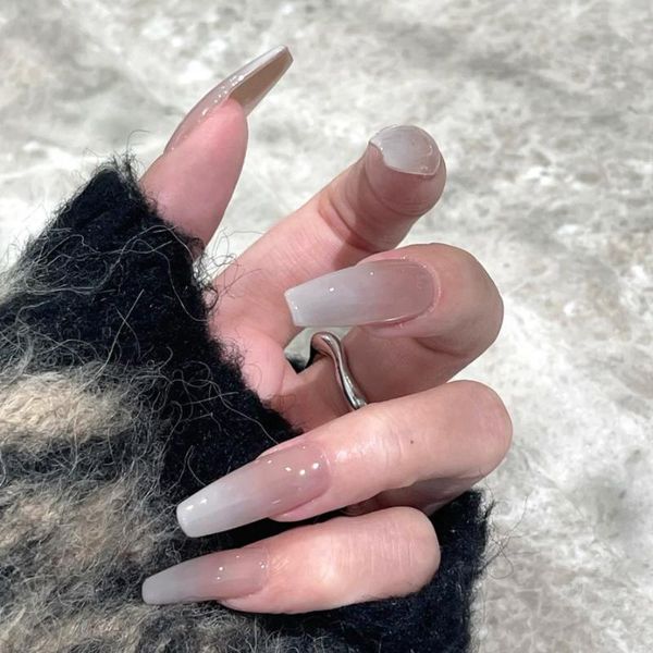 

false nails 24pcs fake patch gradient gray glue type short paragraph removable fashion manicure diy nail tools parts, Red;gold