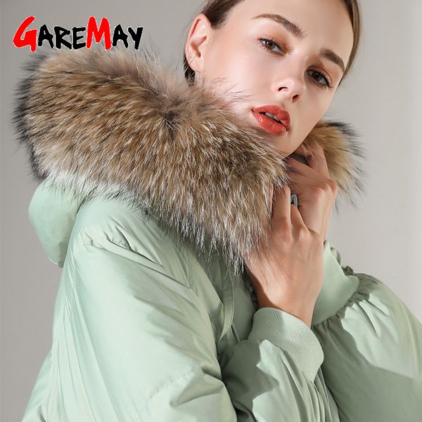 

winter down jacket for women with a fur collar warm long loose hooded female casual women's coats outerwear parka 210428, Black