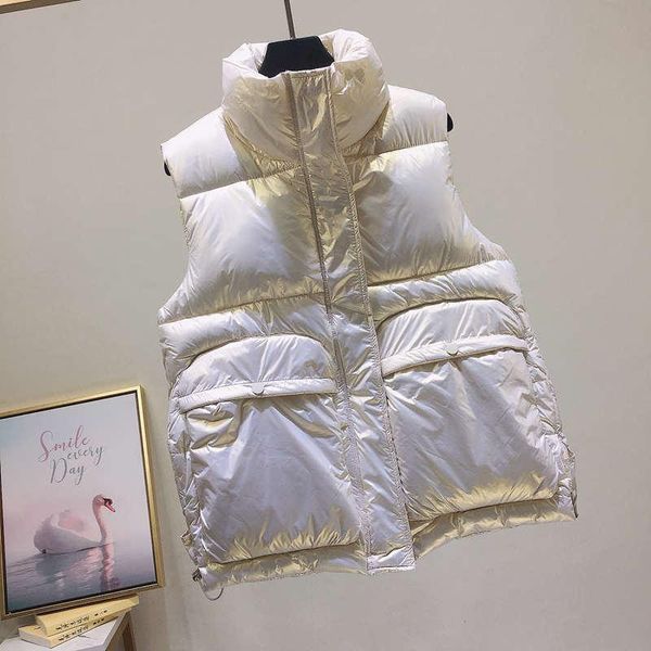 

women's vests lightweight down cotton vest coat women pockets stand collar sleeveless waistcoat casual autumn winter jacket c7740, Black;white