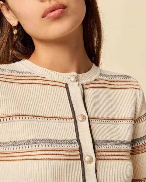 

women's knits & tees spring/summer 2021 striped round neck knit short sleeve top, White