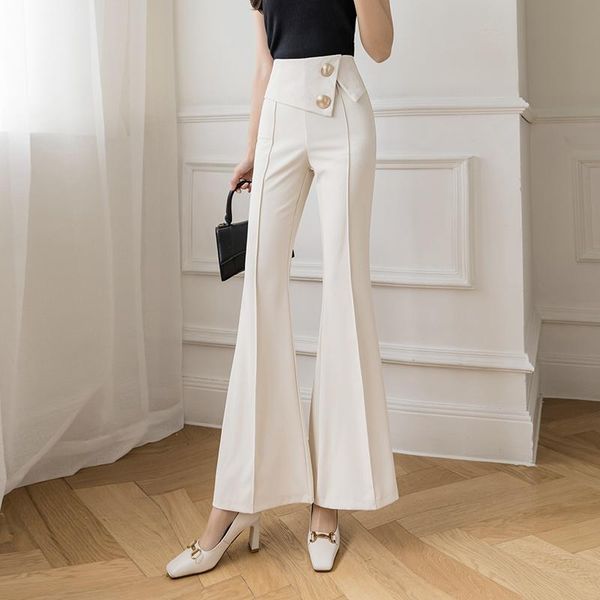 

women's pants & capris flared trousers korean style slim black micro cropped pantalon femme design office lady pantalones de mujer, Black;white