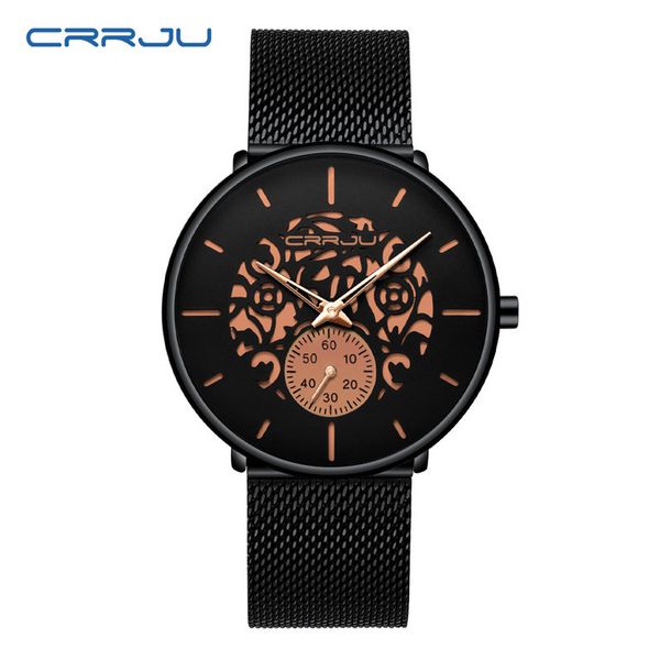 

crrju watches 2150b men watch business wristwatch unique design watches waterproof quartz clock chronograph steel water resistant mesh luxur, Slivery;brown