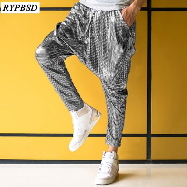 

men's pants 2021 personality men stage elastic waist fashion casual loose hip hop harem drop crotch 2 colors m-xl, Black