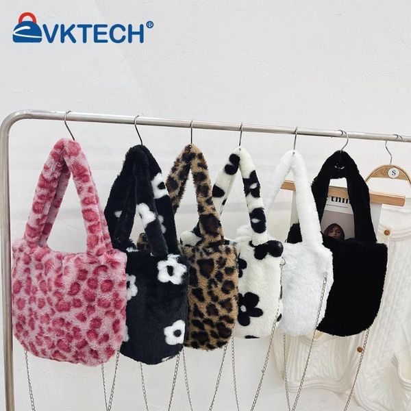 

evening bags shoulder bag plush handbag cute fashion crossbody female leopard messenger soft warm fur