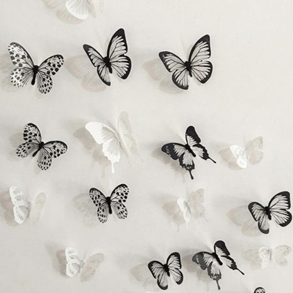 

wall stickers 18pcs black white 3d crystal butterfly sticker wedding decoration butterflies art decals living room bedroom decor