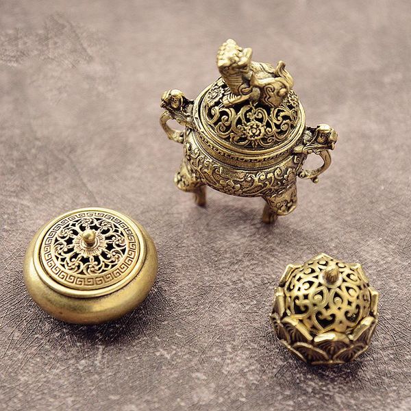 

hooks & rails brass pocket lotus jiuding incense burner hollow mini