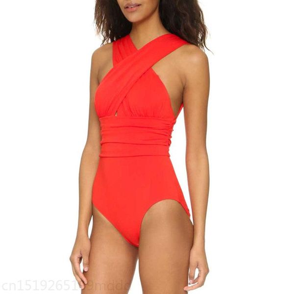 

one-piece suits women cross bandage backless solid triangle swimsuit bathing suit