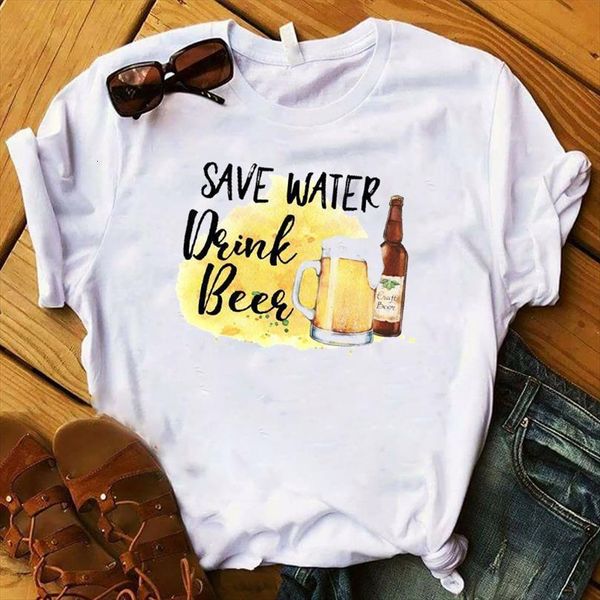 

and women lady save mens water womens drink beer printed short sleeve tee female clothes graphic, White;black