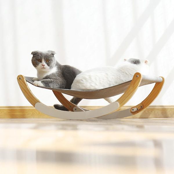 

cat beds & furniture hammock pet cradle gray wood soft breathable cloth bed attractive sturdy perch dog mats shaker for god supplies
