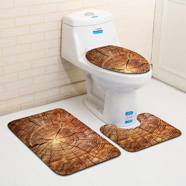 

bath mats wood grain pattern bathroom decor toilet three-piece set anti slip sets products carpet mat