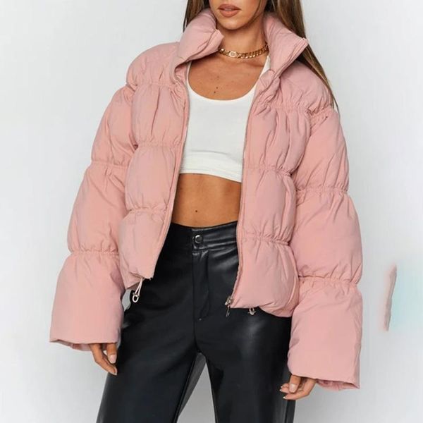 

women's down & parkas quinn fashion casual stand collar women elegant drawstring coats long sleeve short cotton jackets ladies, Black