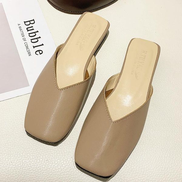 

brand designer women slippers slip on mules flat heel casual shoes british round toe slides wooden block heels footwear, Black