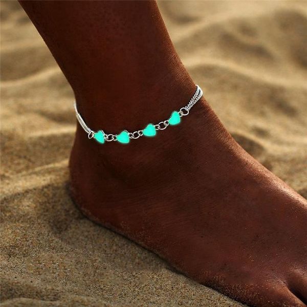 

anklets vintage luminous beach anklet foot chain shell hard fashion jewelry charming glow in the dark heart, Red;blue