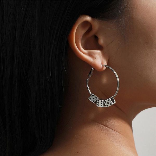 

female retro dice-shaped earring hoop european fashion circular ring ear drop women souvenir party gift stud earrings jewelry accessories wh, Golden;silver