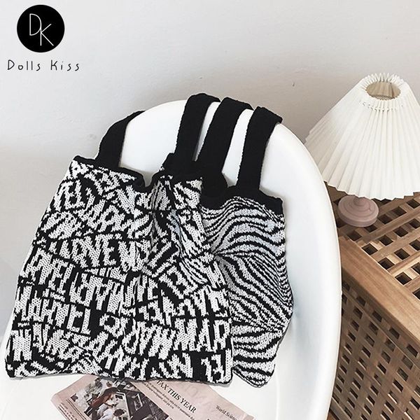 

evening bags ladies japanese wool eco bag retro checkered black and white plaid female shopping casual women handbag fashion shoulder
