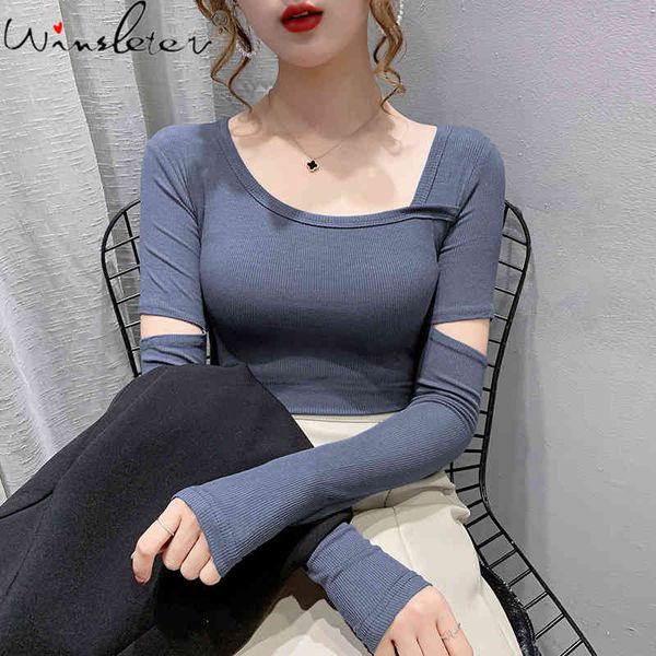 

women's t-shirt spring fall korean style short women ropa mujer all match cotton long sleeve hollow out tees t0n227a q41, White
