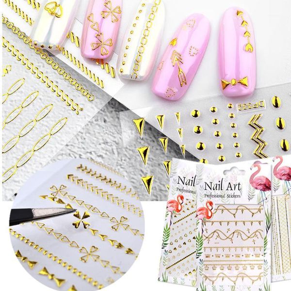 

5pcs gold 3d nail sticker chain crown bowknot flower patterns art decoration stickers decal adhesive decorations1, Black