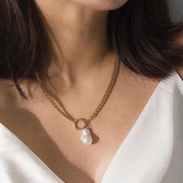 

pendant necklaces women vintage gold charm chain pearl clavicle necklace jewelry gift, Silver