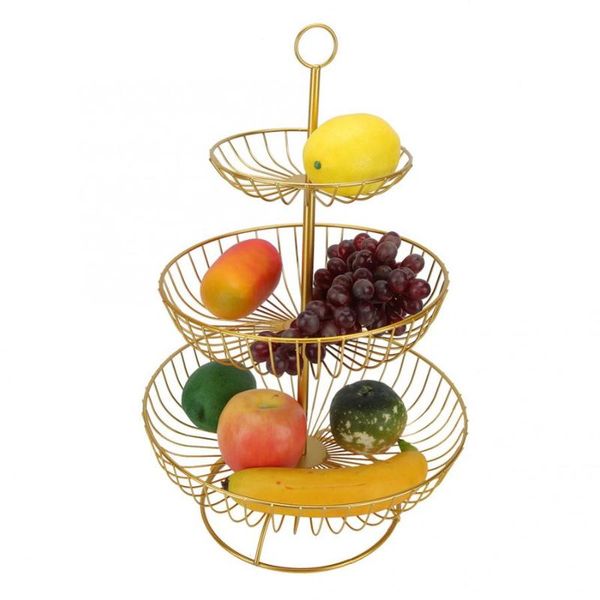 

kitchen storage & organization fruit basket 3 layers european style iron plate gold black dried snack home decoration