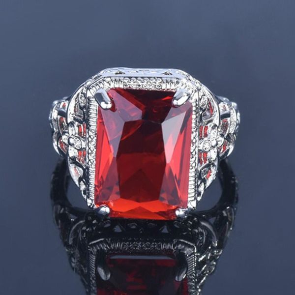 

cluster rings women's 925 silver vintage red zircon ring engagement wedding party gift jewelry wholesale, Golden;silver