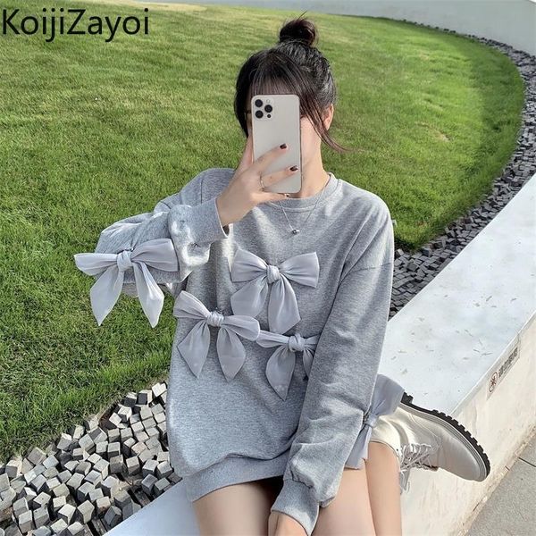 

women's hoodies & sweatshirts koijizayoi autumn oversized korean fashion solid bow harajuku sweatshirt winter soft warm pullovers white, Black