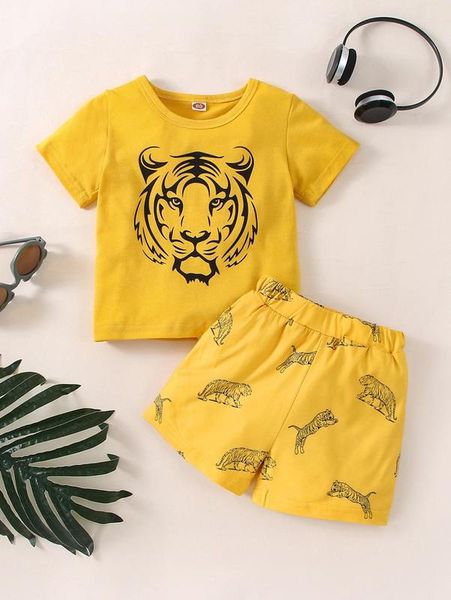 

baby tiger print tee & shorts she, White