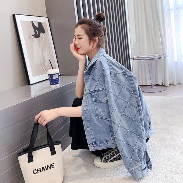 

jeans jacket women coat oversized denim korean coats spring fall 2021 jackets for cowboy casual streetwear women's, Black;brown