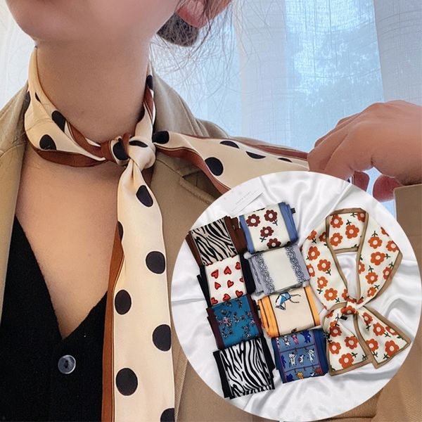 

le7 imitation versatile small silk south korea printing tiestrend women's narrow hair b decorative scarves cravat scarves hair band and silk, Black;gray