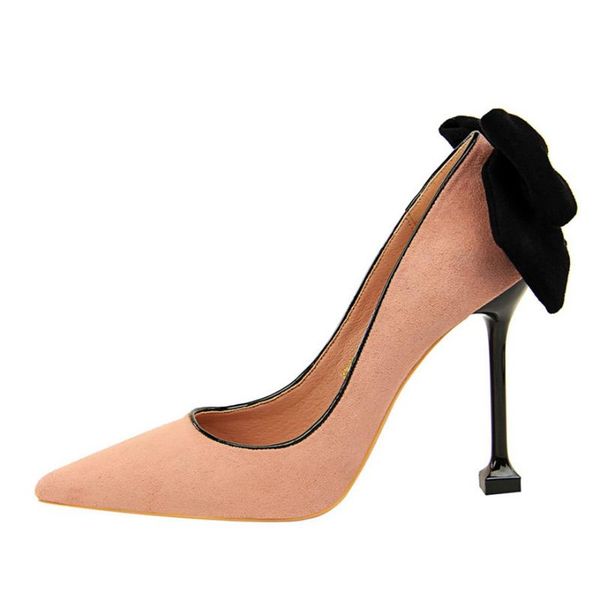 

dress shoes women's pumps 2021 sweet solid black butterfly-knot pointed toe flock show thin high heels