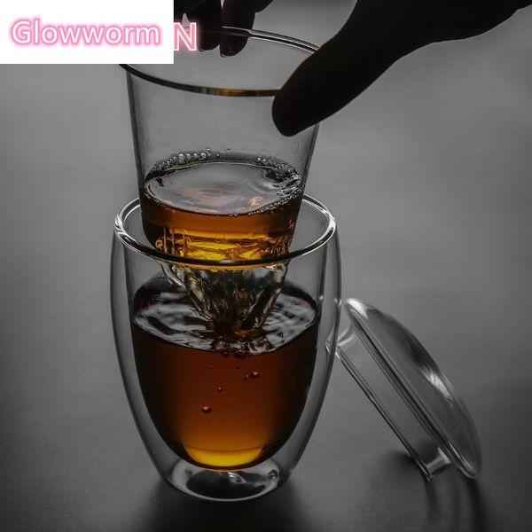 

mugs double-wall borosilica glass infusion of tea cup transparent teacup with lid filter household heat-resisting tumbler simple