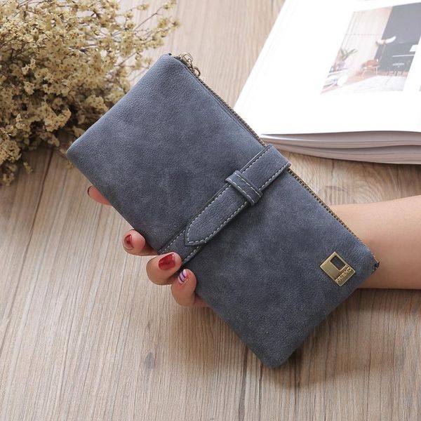 

wallets women with zipper long purse two fold drawstring nubuck leather suede wallet ladies carteira feminina bag, Red;black