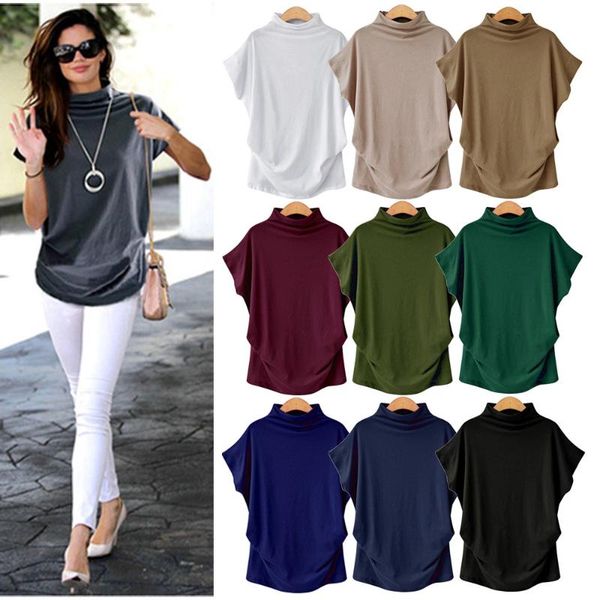 

women's t-shirt large high neck t sleeve short, White