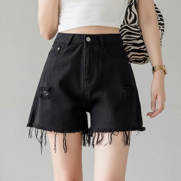 

women's shorts summer denim women high waist thin edge wild wide leg short pants fashion student female trend, White;black