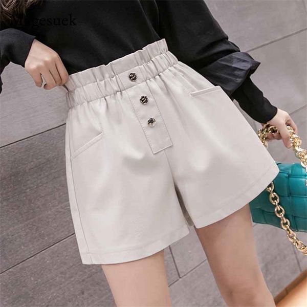 

fashion elastic high waist shorts wide-leg a-line elegant pu leather women autumn and winter bottoms 11090 210518, White;black