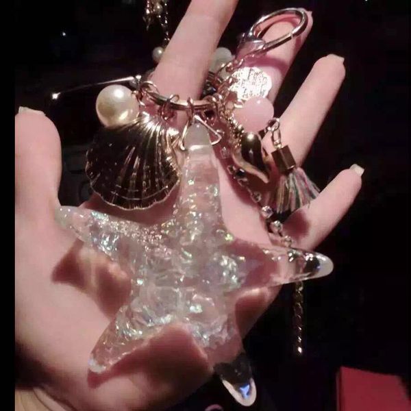 

korean starfish car keychain tassel pearl couple keyring fashion bag pendant auto partsa1, Silver