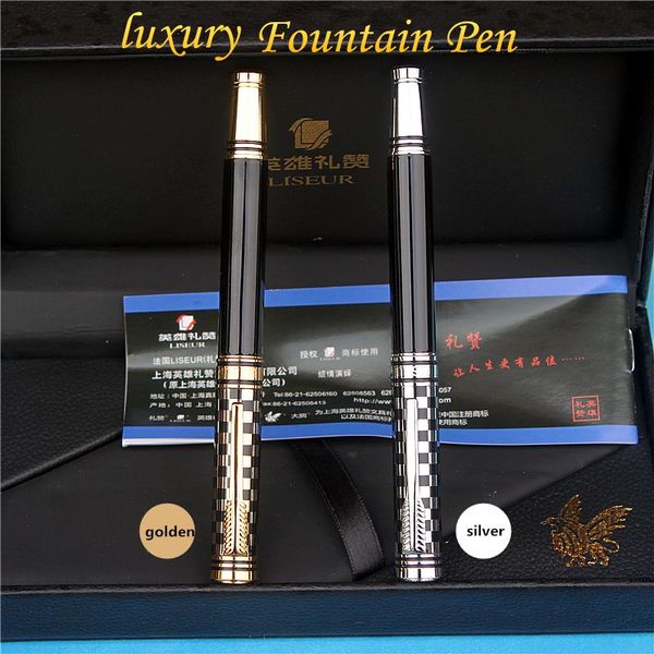 

luxury ls909 fountain pen golden and silver 2 style engraving get 6 blue ink sacs pens