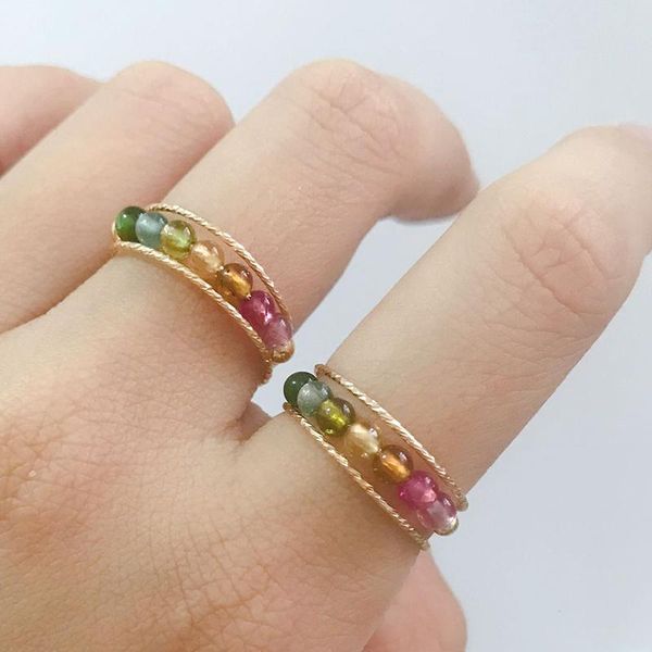 

cluster rings natural tourmaline 14k gold filled knuckle ring mujer boho bague femme handmade minimalism jewelry for women, Golden;silver