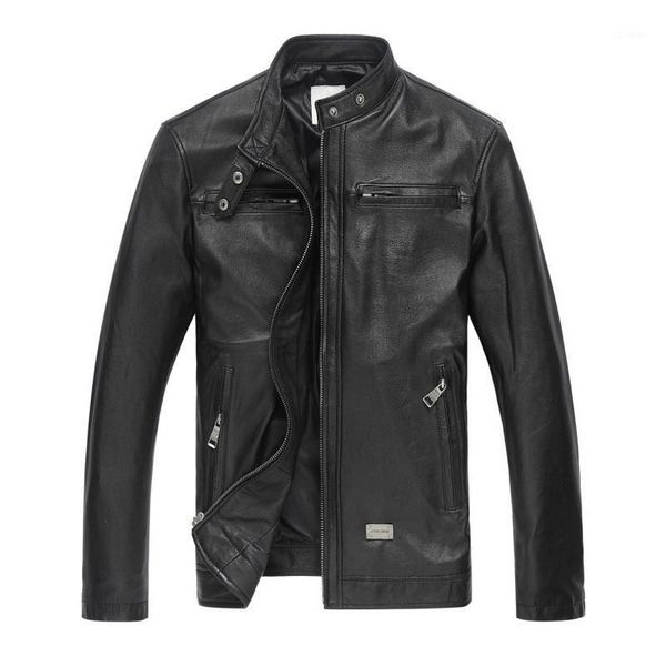 

men's leather & faux luxury men jacket parka fashion 2021 genuine jackets black goat skin jaqueta de couro male coat fyy581